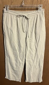 Jaclyn Smith Classic Small Cropped Linen Rayon Beige Pull On Pants Beachy - Picture 1 of 3