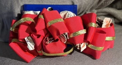Vintage Oversized Grosgrain Red Gold Big Hair Bow Ribbon Clip Puffy Barrette - Image 1 of 4
