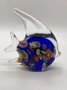 Vidrio artístico cobalto pez ángel azul en el estilo de Murano Millefiori 4x 4,5 pulgadas - Imagen 1 de 9