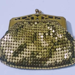 Vintage Gold Beaded Purse 1940's Whiting and Davis Mesh Coin Purse Stamped 2962 - Picture 1 of 10