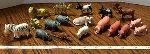 Vintage Farm & Wild Animal Figurines Toys Plastic Safari Lot Of 18 - Picture 1 of 6