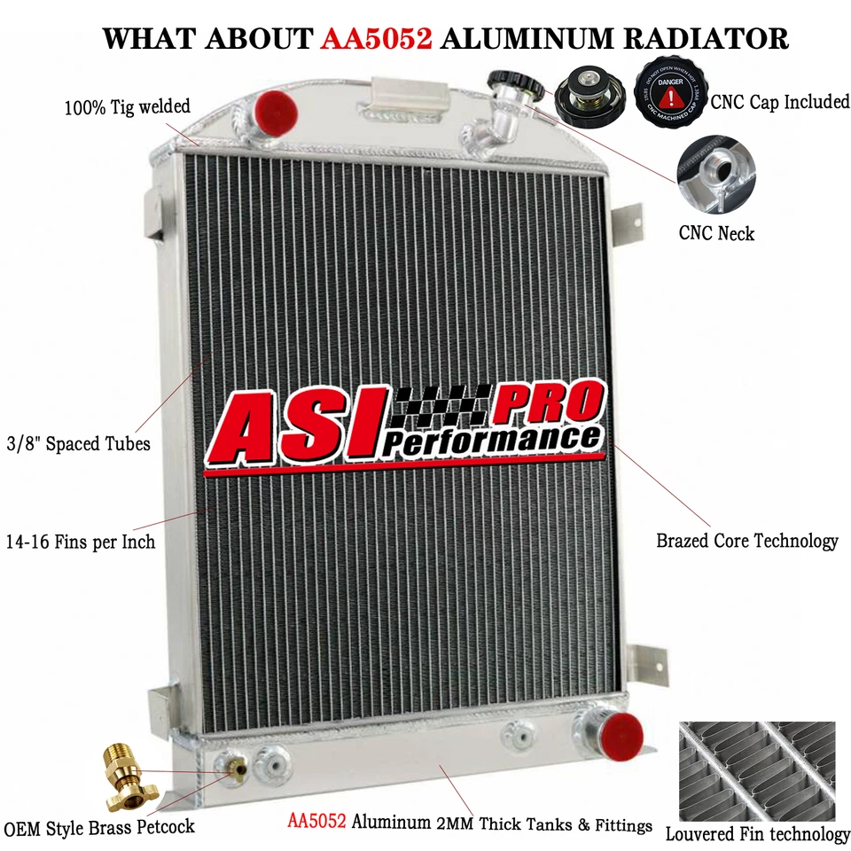 3 Row Aluminum Radiator For 1930-31 Ford Model A 1932 Ford Model B Chevy V8 HOT Foto 1 de 4