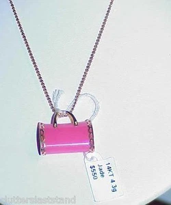 14k Hot Pink Jade Handtasche Halskette Handtasche Charm Anhänger Neu mit Etikett - Bild 1 von 2