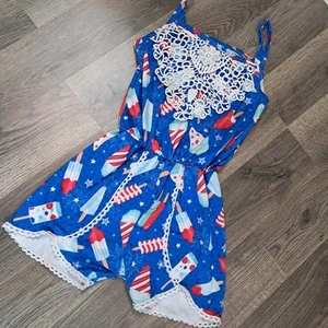 Girl 4th of July Patriotic Romper Jumpsuit Popsicles Size 6/7T - Picture 1 of 4