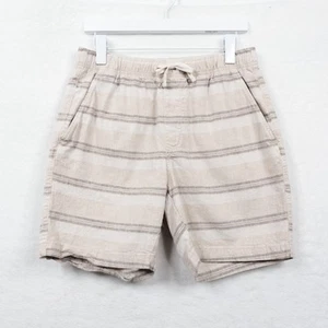 OLD NAVY Jogger Drawstring Linen Blend 7" Shorts Neutral Stripe Beige Mens Sz S - Picture 1 of 7