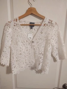 Rabbit Rabbit Rabbit Crochet Lace Cropped Cardigan Size M White Vacation Beach - Picture 1 of 4