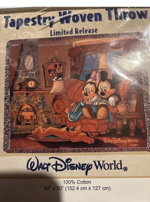 Disney World Tapestry Woven Throw blanket Mickey Minnie fireplace 50x 60 NEW - Image 1 of 4