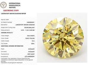 5.02 runder im Labor gezüchteter Diamant für Weihnachtsgeschenk IGI Zertifikat Fancy Yellow VS2 - Bild 1 von 11