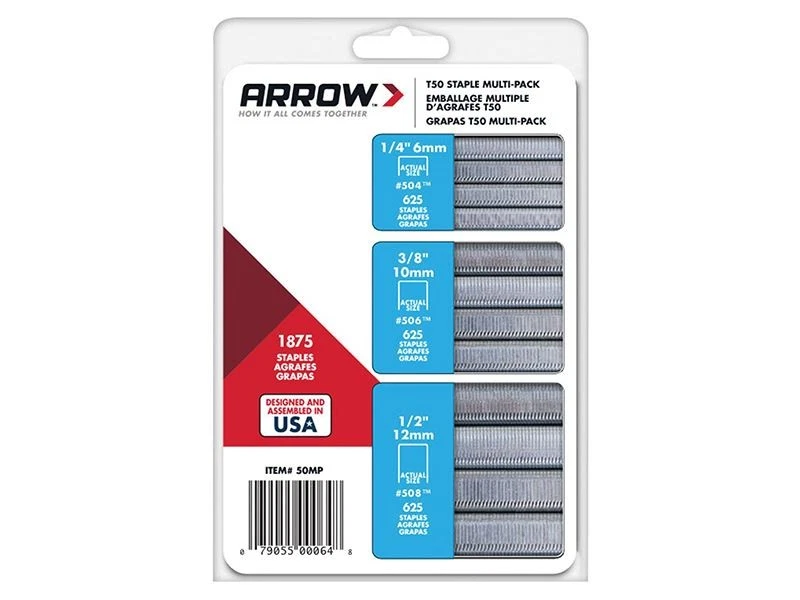 Arrow - T50 Staples Multi Pack 6mm, 10mm & 12mm Box 1875 (3 x 625) - Image 1 of 1