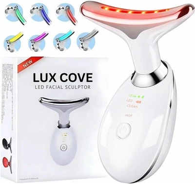 TRUE BEAUTY GLOW Lux Cove 7 Colour Neck Face Lifting Massager Skin Device LED Anti Wrinkle Beauty