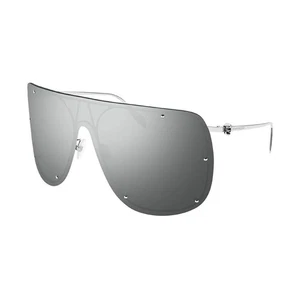 NEW AM0313S 007 ALEXANDER MCQUEEN SUNGLASSES SILVER SHIELD UNISEX EYEWEAR - Picture 1 of 5