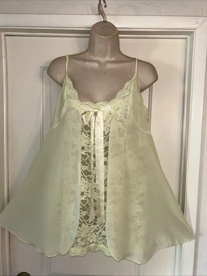 Nuevo con etiquetas Camisón Babydoll Vintage Victoria's Secret Borde de Encaje Lima Negligee Corto LRG Foto 1 de 4