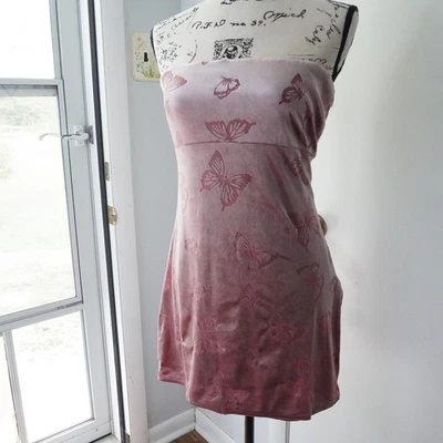 Silence Noise Dress L Strapless Pink Velvet Burnout Butterfly Party Cocktail - Image 1 of 4