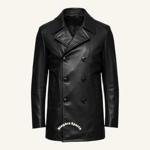 Handgefertigter Lammfell Leder Peacoat: Zweireihige Herrenjacke - Bild 1 von 5