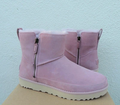 UGG PINK CLASSIC WEATHER ZIP MINI WR SUEDE/ WOOL WINTER BOOTS, US 7/ EUR 38 ~NEW - Image 1 of 4