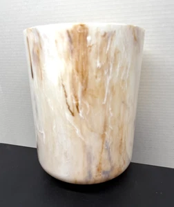 Waste Basket Vintage Plastic Marbled Trash Can Brown White 10" - Picture 1 of 9