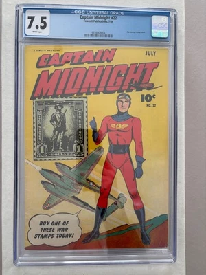 Captain Midnight #22 CGC 7,5 páginas blancas 1944 cubierta de sello de guerra quinto mejor censo Foto 1 de 4