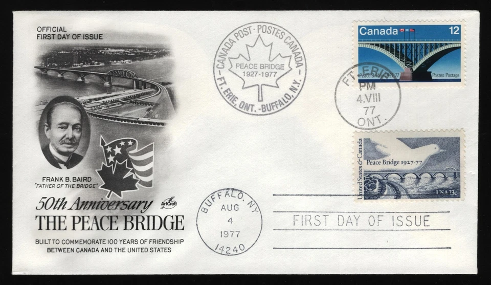 #1721 13c Peace Bridge, Art Craft-Dual Cancel FDC **ANY 5=FREE SHIPPING** - Image 1 of 1