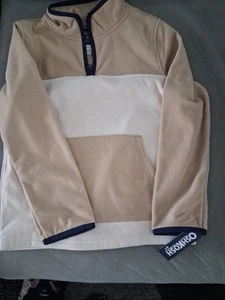 NWT Size 12 1/4 Zip Oshkosh B'Gosh Cream And Tan Pullover Fleece Sweater - Picture 1 of 3