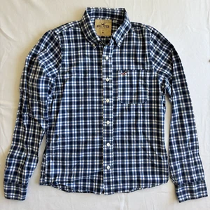 Vintage Hollister Men Plaid Long Sleeve Button Down Blue White Medium Size Shirt - Picture 1 of 4