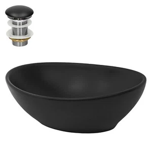 Lavabo de cerámica con juego de drenaje lavabo de mano negro 410x335x145 mm - Imagen 1 de 10
