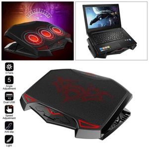 Laptop Cooler 3 Powerful Fan Gaming Cooling Mat Pad Stand Tilt fits 12-17" Quiet - Picture 1 of 12
