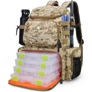 Fishing Tackle Backpack with Rod Holders, 4 Tackle Boxes, 40L Large Storage W... - Picture 1 of 7