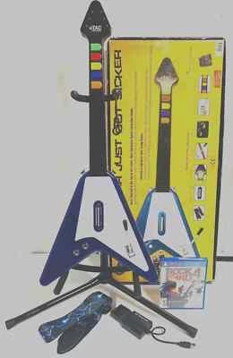 PS5 PS4 PS3 FLYING-V BLUE Wireless Guitar *Dongle*Converter*RB4 Game*NEW Strap - Image 1 of 4