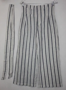 NWOT Rachel Roy Sz 2 Blue Stripe Linen Blend Lounge Beach Pants Wide Leg Belted - Picture 1 of 5