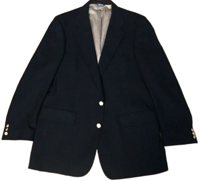 VINTAGE BILL BLASS 100% WOOL BLAZER JACKET MENS 44 45.5" BLACK UNION MADE IN USA - Image 1 of 4
