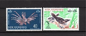 Nuevas Hébridas 1965 sellos antiguos definitivos aves/peces (Michel 214/15) MNH - Imagen 1 de 2