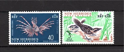 New Hebrides 1965 old definitive stamps Birds/Fish (Michel 214/15) MNH - Image 1 of 2