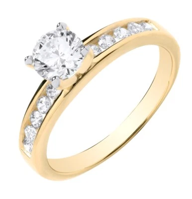 9ct Yellow Gold on Silver 1.00CT Simulated Solitaire Engagement Ring size J to V - Image 1 of 4