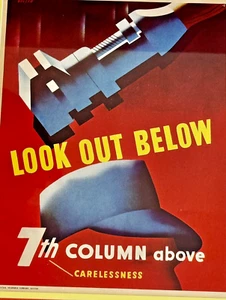 1944 WWII Original Propaganda 7th Column Machine Art Boston Poster Print Vtg Old - Picture 1 of 15