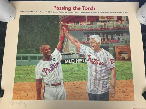 Phillies Jimmy Rollins Mike Schmidt Dick Perez Signed Lithograph Print #104/500 Cover