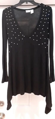 Newport News Mujer Top Negro Camisola/Camiseta Estrás Cuello en V Talla M Foto 1 de 4