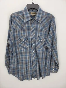 Camisa Plainsman Western Para Hombres Grande Azul Tostado Cuadros Perla A Presión Vaquero Rodeo - Imagen 1 de 8