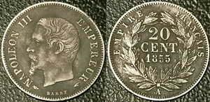 Napoléon III - 20 centimes argent tête nue 1855 A, Paris TTB ! F.148/3 - Picture 1 of 1