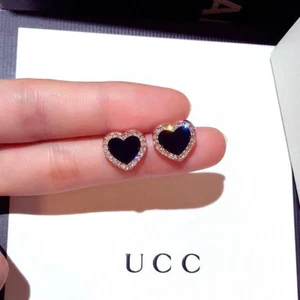 Pendientes colgantes de corazón de oro negro para mujer 472 - Imagen 1 de 4