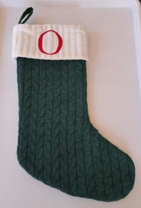 Green Cable Knit Christmas Stocking Monogrammed Letter “O”, 18” NEW - Picture 1 of 6