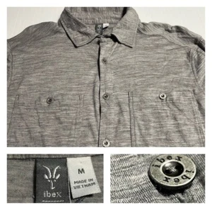 Ibex Zque Merino Wool Shirt Metal Buttons Heather Gray M - Picture 1 of 18