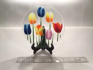 Fusion Art Glass Plate "Tulip Garden" #56017 8" Dia Signed Wm. McGrath - Picture 1 of 4