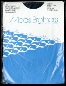VTG Maas Brothers Florida 161 Ultra Sheer to Waist Pantyhose Sandalfoot Med NAVY - Picture 1 of 4