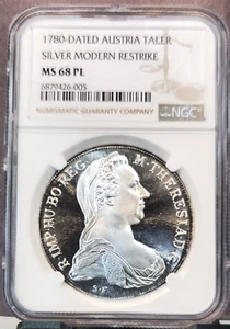 1780 AUSTRIA SILVER 1 TALER MARIA THERESA RESTRIKE NGC MS 68 PL RARE BEAUTY - Picture 1 of 3