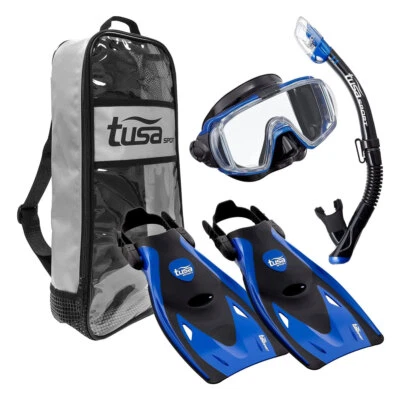 TUSA Visio Tri-Ex Adult Metallic Blue/Black Mask/Snorkel/Fins Travel Set