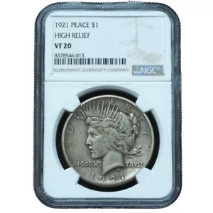 1921 High Relief Peace Dollar VF20 NGC, Scarce Key Date! - Picture 1 of 3