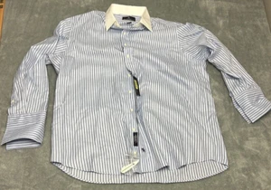 Hart Schaffner Marx Blue Stripe Dress Shirt Non Iron Pima Cotton 17/33 NWT - Picture 1 of 8