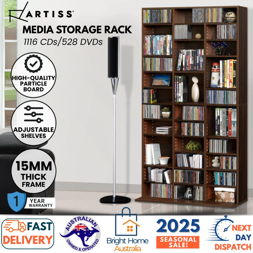 Artiss Bookshelf Display Shelf CD Storage Media Rack Brown 36 Shelves Adjustable - image 1 of 4