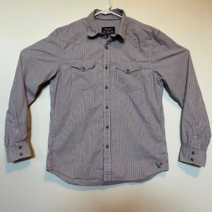 American Eagle Mens Button Up Size M Blue Stripe Pearl Snap Long Sleeve Preppy - Picture 1 of 14