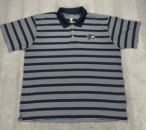Philadelphia Flyers Shirt Antigua Mens XXL 2XL Polo Black Striped Stretch Golf - Picture 1 of 8